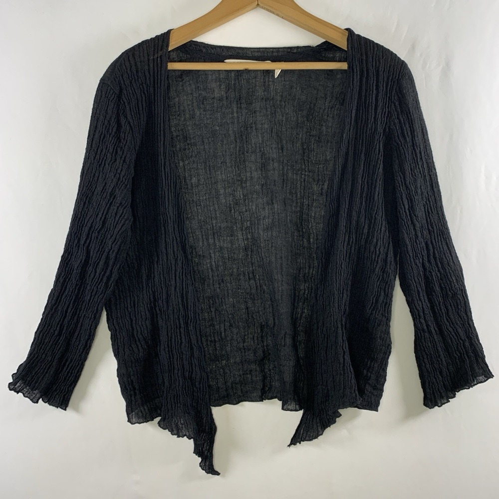 Soft Surroundings Womens Crinkle Linen Cardigan Top Sz M Lagenlook Boho Coastal